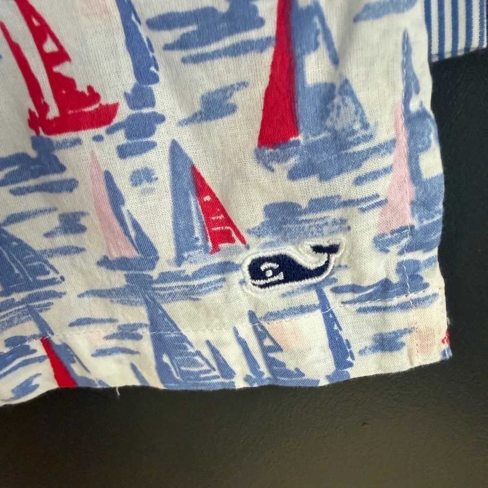 Vineyard Vines | Sailboat Navy Red Pink Print Cotton Shirt Tunic | XS